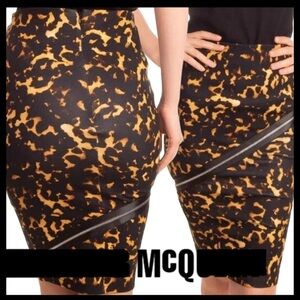 McQ Alexander McQueen Leopard Zipper Stretch Cotton Pencil Skirt (S)
